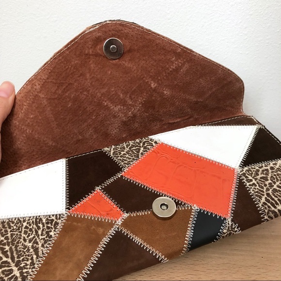 NWOT!! Patchwork Leather Envelope Clutch - Picture 2 of 6